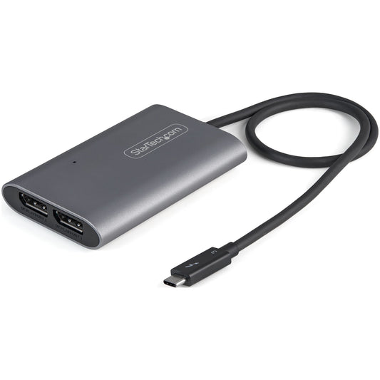 Star Tech Thunderbolt to Dual DisplayPort Adapter DP 1.4, Dual 4K 60Hz or Single 8K/5K Thunderbolt to DP Converter, 2x DisplayPort Monitor Video Display Adapter - Mac & Windows