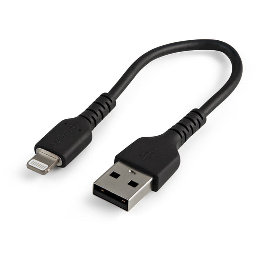 Star Tech 6 inch (15cm) Durable Black USB-A to Lightning Cable - Heavy Duty Rugged Aramid Fiber USB Type A to Lightning Charger/Sync Power Cord - Apple MFi Certified iPad/iPhone 12