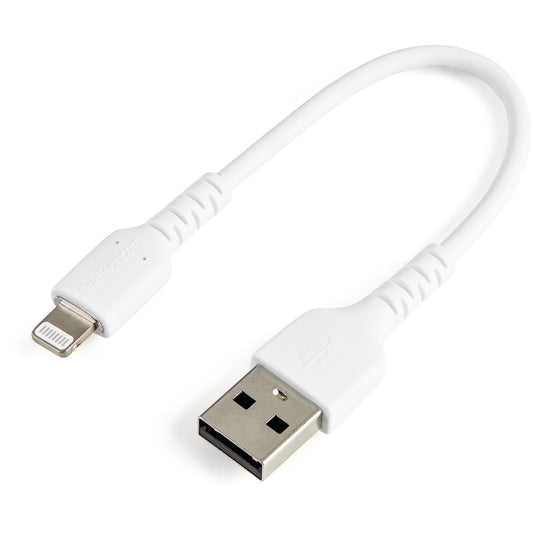 Star Tech 6 inch (15cm) Durable White USB-A to Lightning Cable - Heavy Duty Rugged Aramid Fiber USB Type A to Lightning Charger/Sync Power Cord - Apple MFi Certified iPad/iPhone 12