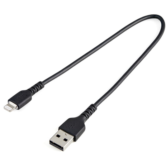 Star Tech 12inch (30cm) Durable Black USB-A to Lightning Cable - Heavy Duty Rugged Aramid Fiber USB Type A to Lightning Charger/Sync Power Cord - Apple MFi Certified iPad/iPhone 12
