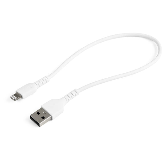 Star Tech 12inch (30cm) Durable White USB-A to Lightning Cable - Heavy Duty Rugged Aramid Fiber USB Type A to Lightning Charger/Sync Power Cord - Apple MFi Certified iPad/iPhone 12