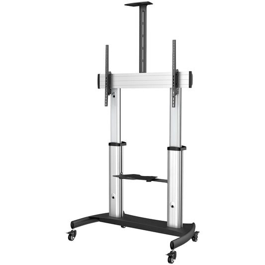Star Tech Mobile TV Stand - Heavy Duty TV Cart for 60-100" Display (100kg/220lb) - Height Adjustable Rolling Flat Screen Floor Standing on Wheels - Universal Television Mount w/Shelves
