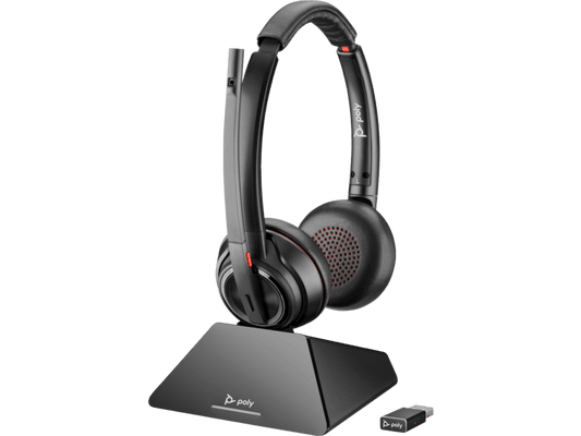HP POLY SAVI S8220 OTH WIRELESS MS STEREO DECT HEADSET,D200 DONGLE, USB-A, CHARGE STAND