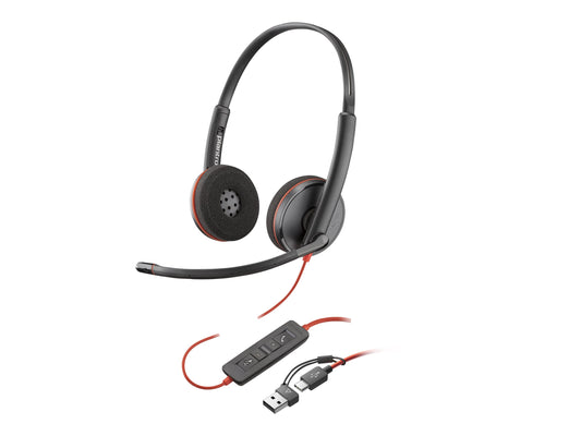 HP POLY BLACKWIRE 3220 UC STE REO USB-C CORDED HEADSET USB-C/A ADAPTOR (BULK)
