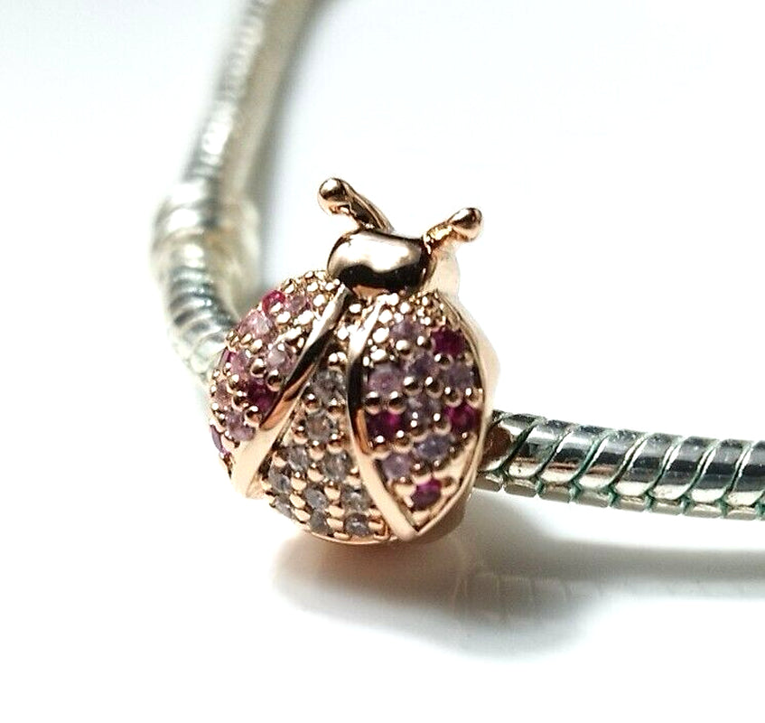 Rose Gold Plated Ladybird Crystal Charm Pendant Bead, Compatible with S925 Bracelets - Open Box