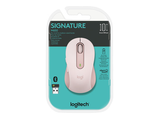 LOGITECH SIGNATURE M650 WIRELESS MOUSE,BOLT USB RECEIVE R,BT,ROSE- 1 YR WTY