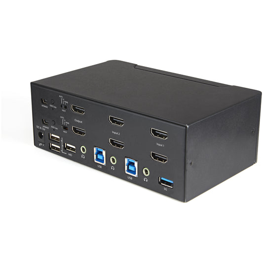 Star Tech 2 Port Dual Monitor HDMI KVM Switch - 4K 60Hz Ultra HD HDR - Desktop 4K HDMI 2.0 KVM Switch with 2 Port USB 3.0 Hub (5Gbps) & 4x USB 2.0 HID, Audio - Hotkey Switching - TAA