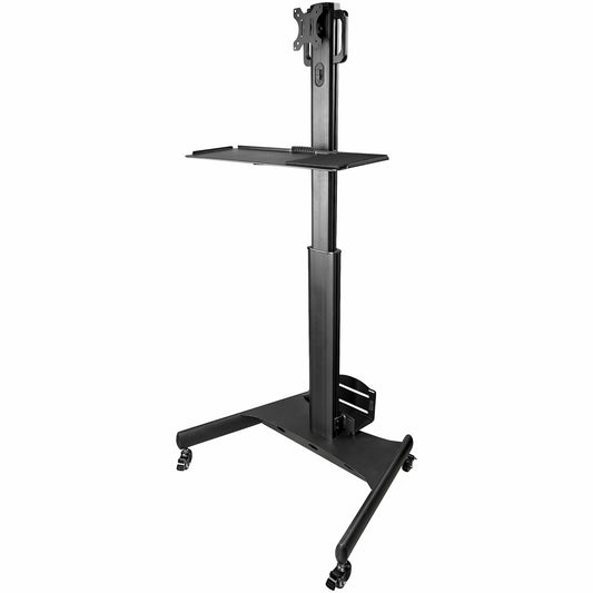 StarTech Mobile Workstation Cart with Monitor Mount, CPU/PC Holder, Keyboard Tray - Ergonomic Height Adjustable Desktop Computer Cart - Rolling Mobile Standing Workstation on Wheels