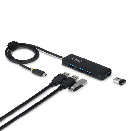 Star Tech 4-Port USB-C Hub, 5Gbps, Bus Powered, USB-C to 4x USB-A Mini Hub, Extra Long 2ft/61cm Host Cable, PCR Plastic, Portable Desktop / Laptop USB Hub