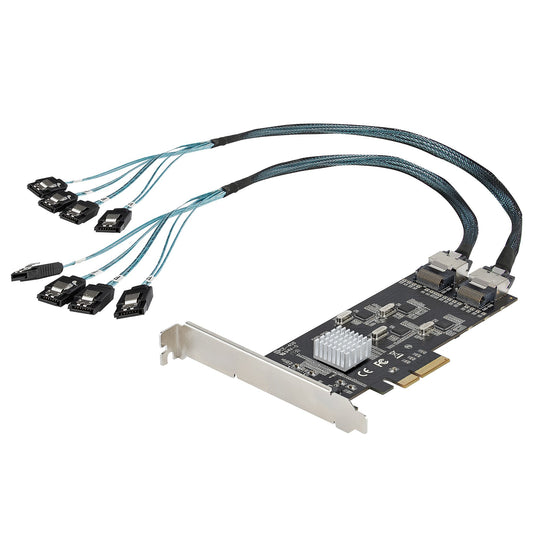 Star Tech 8 Port SATA PCIe Card - PCI Express 6Gbps SATA Expansion Adapter Card with 4 Host Controllers - SATA PCIe Controller Card - PCI-e x4 Gen 2 to SATA III - SATA HDD/SSD