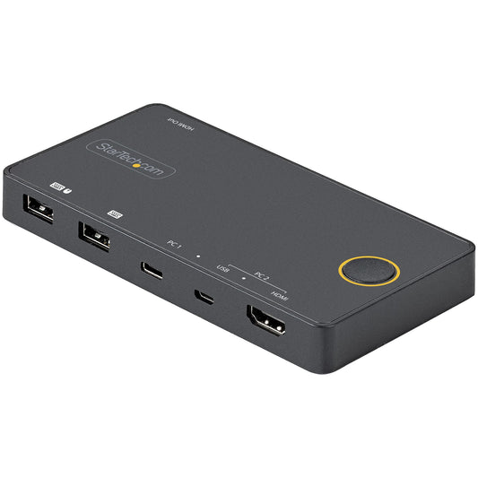 StarTech 2 Port Hybrid USB-A + HDMI & USB-C KVM Switch - Single 4K 60Hz HDMI 2.0 Monitor - Compact Desktop and/or Laptop HDMI KVM Switch - USB Bus Powered - Thunderbolt 3 Compatible