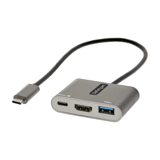 Star Tech USB C Multiport Adapter, USB-C to HDMI 4K Video, 100W PD Pass-Through, USB 3.0 Hub 5Gbps (1xType-C/1xA), USB-C Mini Dock, USB-C Travel Dock, Portable Laptop Docking Station
