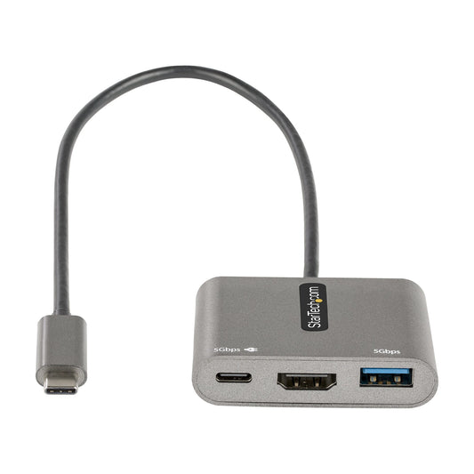 Star Tech USB C Multiport Adapter, USB-C to HDMI 4K Video, 100W PD Pass-Through, USB 3.0 Hub 5Gbps (1xType-C/1xA), USB-C Mini Dock, USB-C Travel Dock, Portable Laptop Docking Station