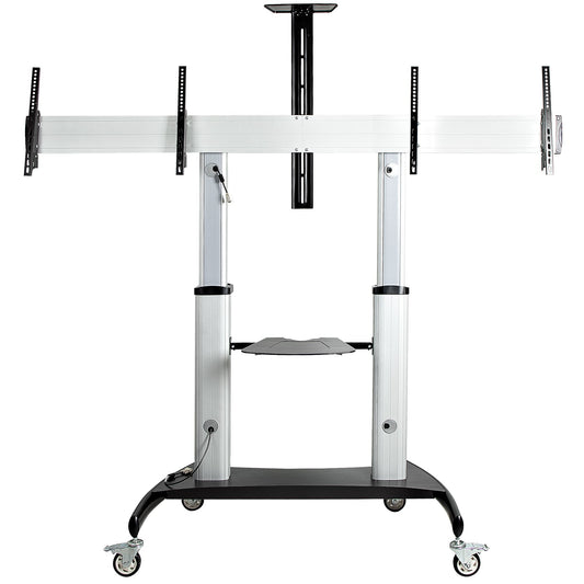 Star Tech Dual TV Cart for 37-60in VESA TVs up to 110lb/50kg each - Height Adjustable TV Mount, Mobile Display Cart w/ Equipment Shelves - Rolling TV Cart on Wheels - Rolling TV Stand