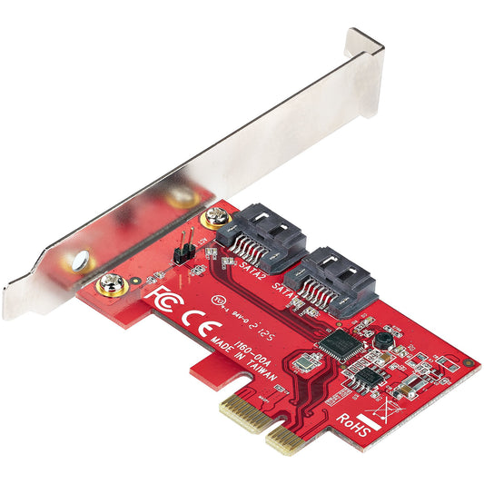 Star Tech SATA PCIe Card - 2 Port PCIe SATA Expansion Card - 6Gbps - Full/Low Profile - PCI Express to SATA Adapter/Controller - ASM1061 Non-Raid - PCIe to SATA Converter