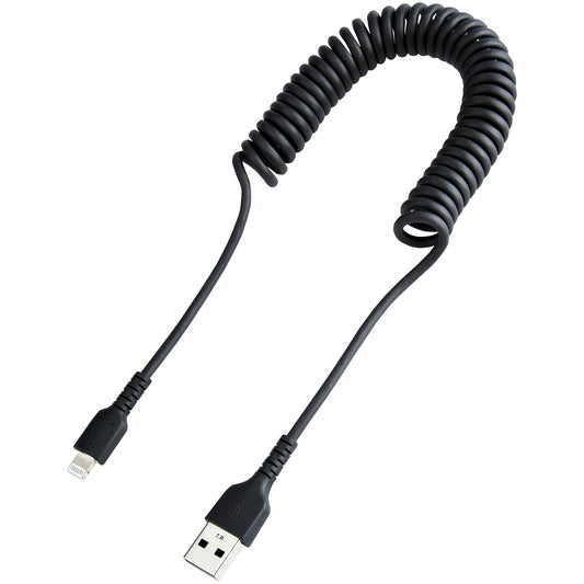 Star Tech 1m (3ft) USB to Lightning Cable, MFi Certified, Coiled iPhone Charger Cable, Black, Durable TPE Jacket Aramid Fiber, Heavy Duty Coil Lightning Cable
