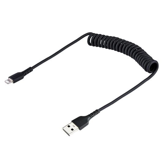 Star Tech 50cm (20in) USB to Lightning Cable, MFi Certified, Coiled iPhone Charger Cable, Black, Durable TPE Jacket Aramid Fiber, Heavy Duty Coil Lightning Cable