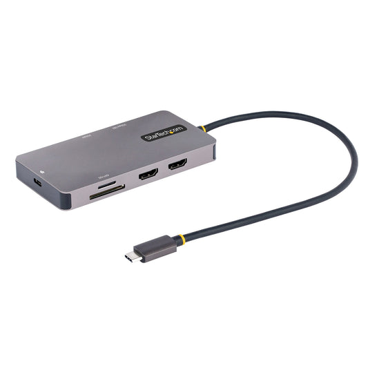 Star Tech USB C Multiport Adapter, Dual HDMI Video, 4K 60Hz, 2Pt 5Gbps USB-A Hub, 100W Power Delivery Pass-Through/GbE/SD/MicroSD, 12"/30cm Cable, Travel Dock, Laptop Docking Station