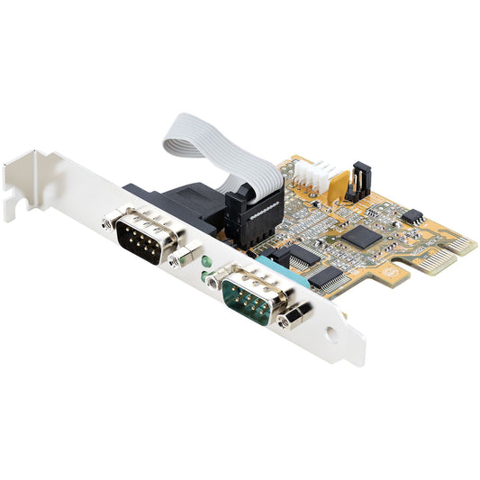 Star Tech 2-Port PCI Express Serial Card, Dual Port PCIe to RS232 (DB9) Serial Card, 16C1050 UART, Standard or Low Profile Brackets, COM Retention, For Windows & Linux