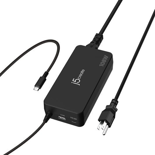 j5create JUP34108 mobile device charger Laptop, Smartphone, Tablet Black AC Fast charging Indoor