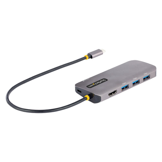 Star Tech USB C Multiport Adapter, 4K 60Hz HDMI Video, 3 Port 5Gbps USB Hub, 100W Power Delivery Pass-Through, GbE, 12"/30cm Cable, Mini Travel Dock, Laptop Docking Station
