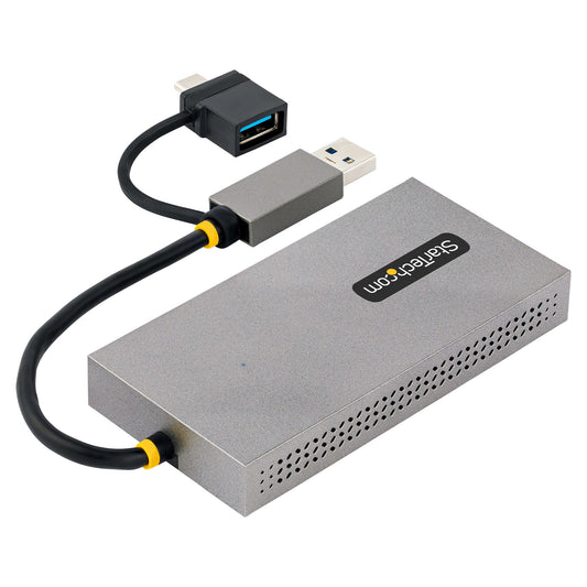 Star Tech USB to Dual HDMI Adapter, USB A/C to 2x HDMI Displays (1x 4K30Hz, 1x 1080p), Integrated USB-A to C Dongle, 4in/11cm Cable, USB 3.0 to HDMI Display Adapter, Windows & macOS