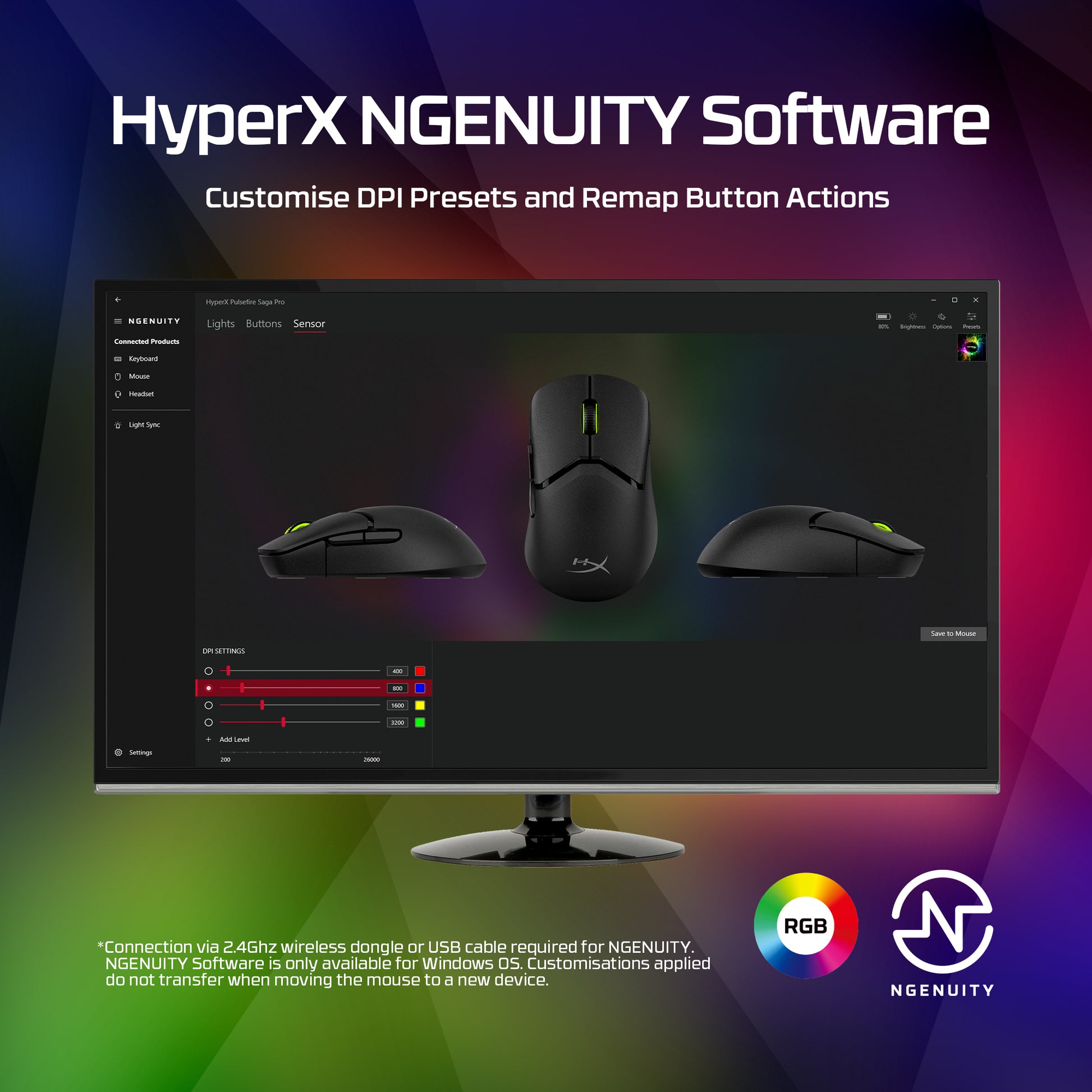 HyperX Pulsefire Saga Pro Wireless Gaming Mouse (Black)