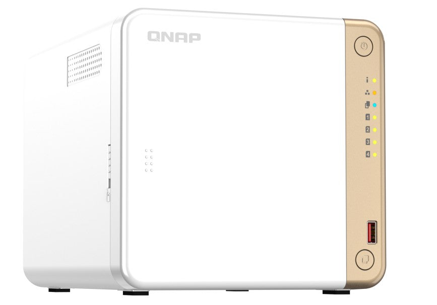 QNAP TS-462-4G 4-Bay desktop NAS, IntelÆ CeleronÆ N4505 dual-core, 4 GB DDR4 onboard not expandable, 4 x 3.5'/2.5' SATA 6Gb/s drive bays, 2 x M.2 2280