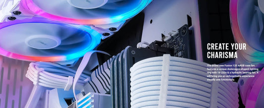 Antec Fusion 5x 120mm ARGB PWM HB white Fans + ARGB Controller, 57.93 CFM, AP 2.11, Noise Level 31.21. Woven Cable, PMW Daisy Chain design(LS)