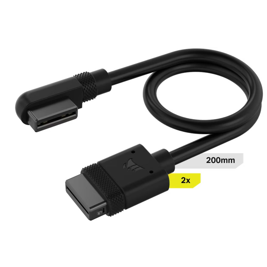 Corsair iCUE LINK Cable, 2x 200mm with Straight/Slim 90¬∞ connectors, Black