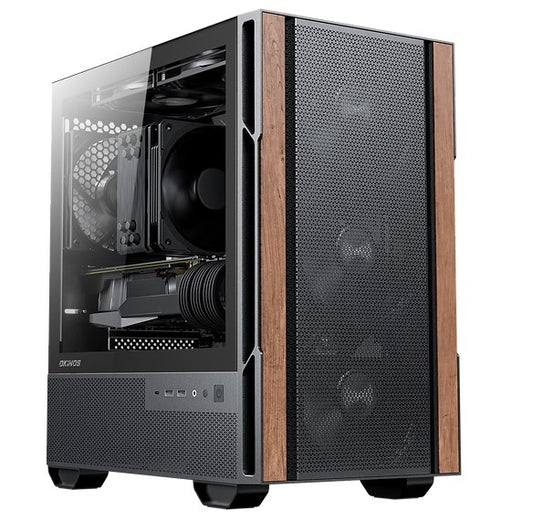 OKINOS Cypress 3 Genuine Walnut Wood MicroATX with 4×120mm, USB-C, 3 Pin Non-PWM Case Fans Pre-Installed,Temper Glass Side Panel, Case