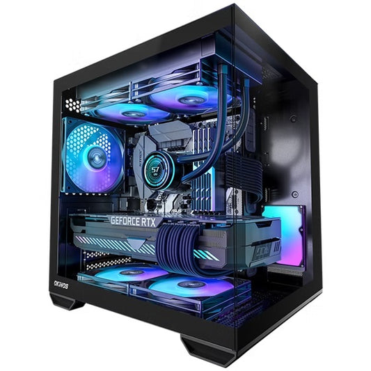 OKINOS Mirage 4 mATX ARGB Case, ARGB controller, 4x ARGB Fans. Ultimate thermal, Steel,2x USB3.0, 1x3.2 Gen2 USB-C, Black Tower Case