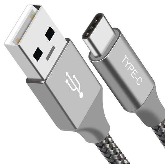 Astrotek 1m USB-A to Type-C Data Sync Charger Cable Silver Strong Braided Heavy Duty Fast Charging for Samsung Galaxy Note S8 Plus LG Google Macbook