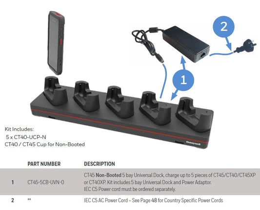 HONEYWELL 5 BAY UNIVERSAL DOCKCHARGE UP TO 5PCS OF NON BOOTED CT45/CT40/CT45XP/CT40XP/CT47