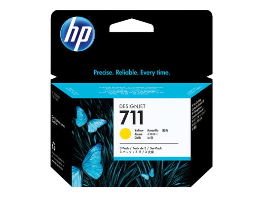 HP 711 3-PACK 29-ML YELLOW DESIGNJET INK CARTRIDGE - T120/T520/T125/T130/T525/T530