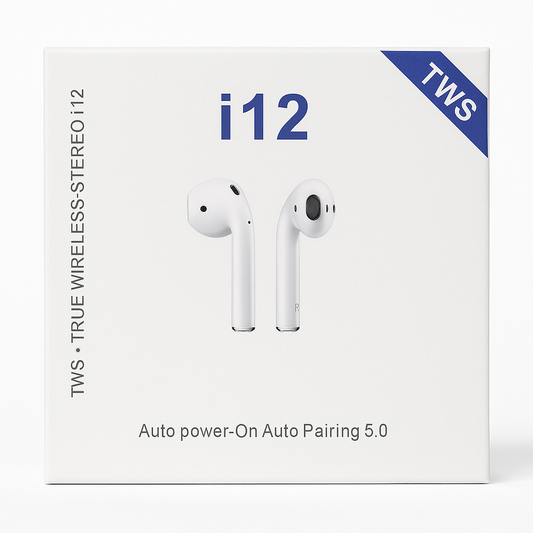 i12 TWS Wireless Earbuds – Bluetooth 5.0, Auto Pairing, Touch Control, Charging Case