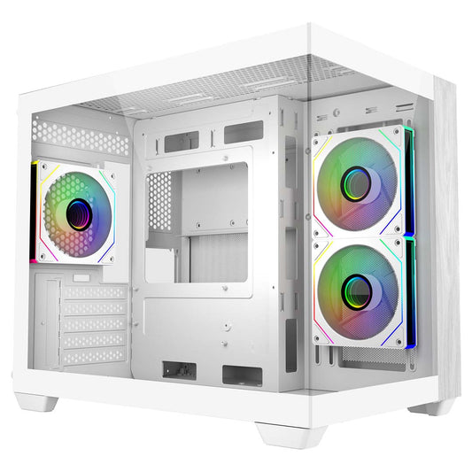 COOLER MASTER MATX, TEMPERED GLASS, WOOD PANEL, ARGB FANS(4), WHITE, 2YR