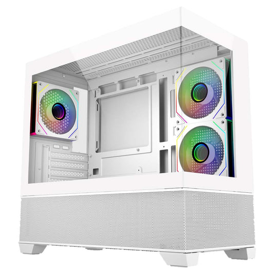 COOLER MASTER MATX, 270 TEMPERED GLASS SIDE PANEL, ARGB FANS(3), WHITE 2YR