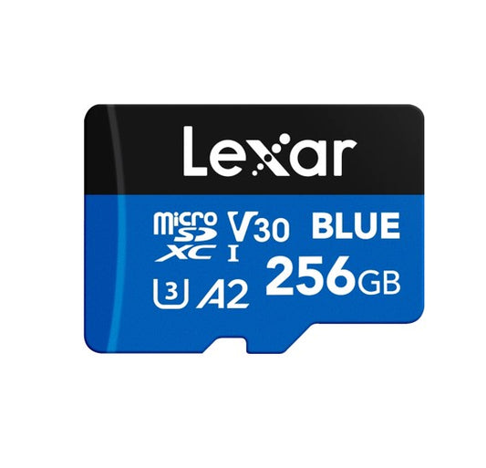 Lexar BLUE microSDXC™ UHS-I Card 256GB - C10, A2, UHS-I(U3), V30, up to 160MB/s read Vibration-proof: 10-2000Hz. Magnetic-proof: 15000 Gauss