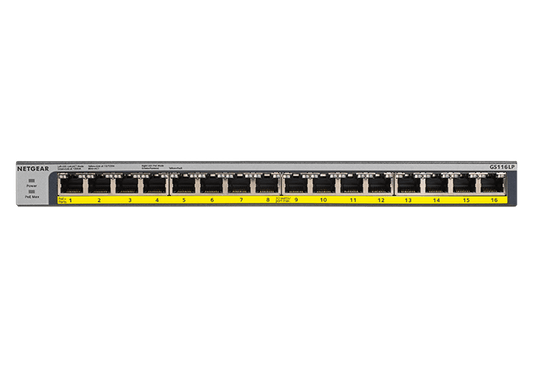 NETGEAR (GS116LP) 16-PORT UNMANAGED SWITCH, POE+(16) 76W (UPG TO 183W), LIFE WTY