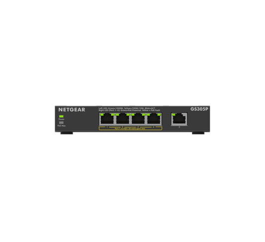 NETGEAR (GS305P) 5-PORT UNMANAGED SWITCH, POE(4) 63W, 3YR