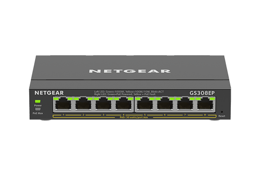 NETGEAR (GS308EP) 8-PORT WEB MANAGED SWITCH, POE+(8) 62W, 5YR