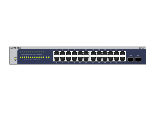 NETGEAR (GS724T) 24-PORT SMART MANAGED SWITCH, GbE(24), SFP(2), LIFE WTY