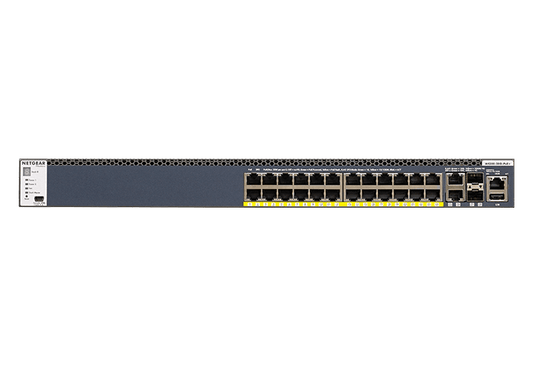 NETGEAR 24-PORT MANAGED L3 STACK SWITCH, POE+(24),10G(2), SFP+(2), 1000W, LIFE WTY