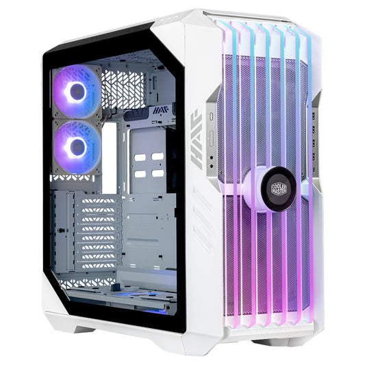 COOLER MASTER HAF 700 EVO WHITE, EDGE-LIT ARGB TEMPERED GLASS INTAKE BLADES DESIGN