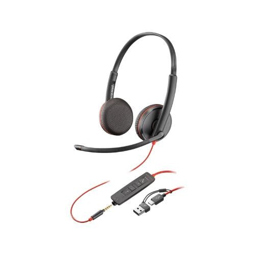 POLY BLACKWIRE 3225 STEREO USB -C HEADSET 3.5MM PLUG USB-C/ A ADAPTER