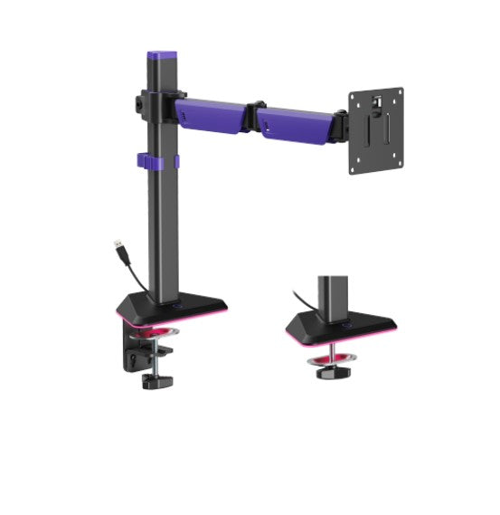 Brateck LDT89-C012L Articulating RGB Lighting Gaming Monitor Arm Matte Black, Fit Screen Size: 17'-40' Up to 12 KG