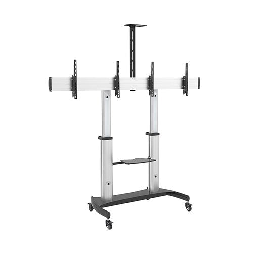 Brateck Dual Screen Aluminum Height-Adjustable TV Cart with Media Shelf for 37'-60' TVs Up to 50kg, 1220x710x1890, Height Adjustable (LS)