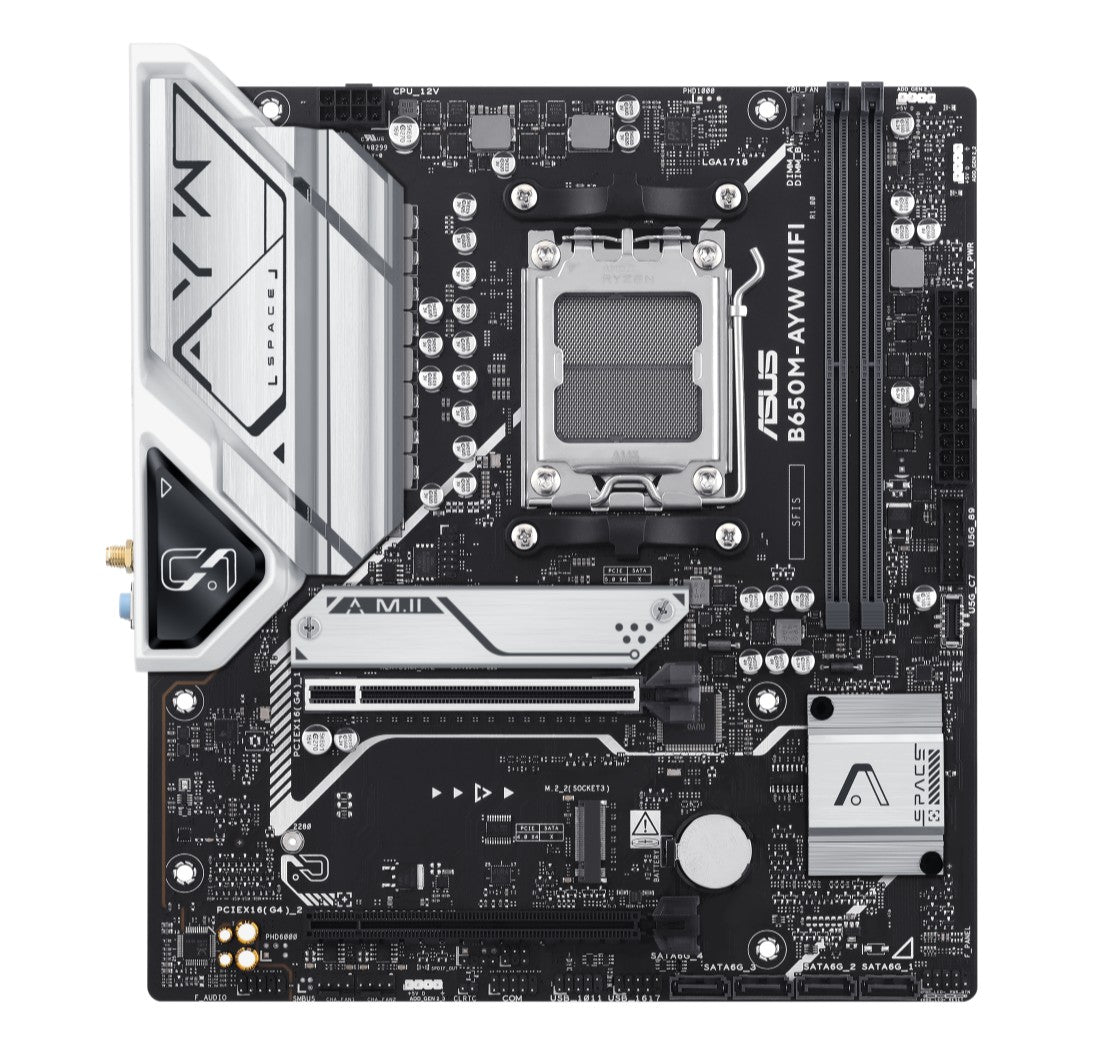 (SI Only, Non Retail) ASUS AMD B650M-AYW WIFI-SI Micro-ATX Motherboard, 2x DDR5 Up to 96GB, WIFI 6
