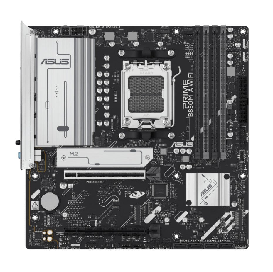 ASUS AMD B850M PRIME B850M-A WIFI-CSM (AM5) mATX Motherboard 4xDDR5, Max 256GB, 1 x PCIe 5.0 x16 slot, 4 x SATA